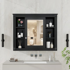 35'' x 28'' Wall Mounted Bathroom Storage Cabinet, Medicine Cabinet, Modern Bathroom Wall Cabinet with Mirror, Mirror Cabinet with 6 Open Shelves (Not Include Bathroom Vanity )