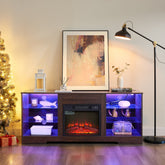TV Stand Electric Fireplace TV Stand with Glass Shelves, 3D Fireplace TV Stand with LED Lights Wood with USB Charging Outlet Modern Television Table Center for TV up to 32-62" ESP 58''W*15.4''D*24.4