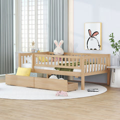 Twin Size Daybed Wood Bed with Two Drawers, Natural