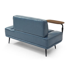 55"Inch Width Modern End of Bed Bench,Grey Faux Leather Upholstered With side table, 360-degree Swivel tray couch,Entryway Ottoman,Window Bench with Metal Legs for Bedroom, Living Room