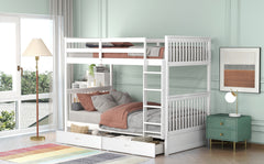 Twin-Over-Twin Bunk Bed with Ladders and Two Storage Drawers (White)