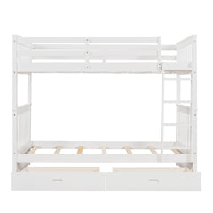 Twin-Over-Twin Bunk Bed with Ladders and Two Storage Drawers (White)
