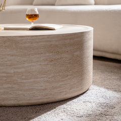 31.5'' Round Coffee Table with Mars Pattern for Living Room, Modern Drum Circle Coffee Table for Living Room, No Need Assembly (Mars Pattern)