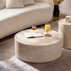 31.5'' Round Coffee Table with Mars Pattern for Living Room, Modern Drum Circle Coffee Table for Living Room, No Need Assembly (Mars Pattern)