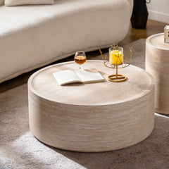 31.5'' Round Coffee Table with Mars Pattern for Living Room, Modern Drum Circle Coffee Table for Living Room, No Need Assembly (Mars Pattern)