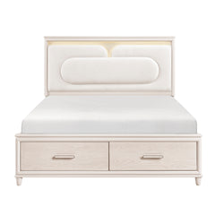 Modern Luxury Queen Platform Bed with Footboard Storage Upholstered Headboard LED Light Wooden Bedroom Furniture 1pc