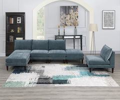 Gorgeous 6pcs Modular Set 4x Armless Chairs 2x Ottomans Living Room Furniture Mineral Color Morgan Fabric Couch