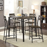 Black Metal Frame Counter Height Dining 5pc Set Wooden Set Table Top Counter Height Dining Table 4x High Chairs Dining Room