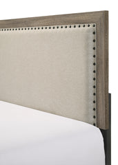 Grey Finish Fabric Upholstered Headboard Tufted Nailhead Trim 1pc Queen Size Panel Bed Beautiful Wooden Bedroom Furniture
