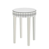 Round Mirror Accent Table, with Silver Mirror Glass Tabletop with Bling Crushed Diamond Edge Frame and Crystal Mirror Legs. End Table for Living Room, Bedroom, Coffee, Entryway,9.7" Diameter x 28.33"