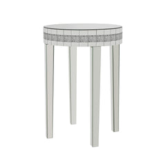 Round Mirror Accent Table, with Silver Mirror Glass Tabletop with Bling Crushed Diamond Edge Frame and Crystal Mirror Legs. End Table for Living Room, Bedroom, Coffee, Entryway,9.7" Diameter x 28.33"