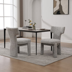 22.05" Wide Modern Upholstered Chenille Dining Chair Set of 2 with Rubberwood Legs, Armless Curved Back Accent Chairs for Living Room Bedroom Restaurant Cafes Dining Room Reception, White/Black