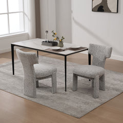 22.05" Wide Modern Upholstered Chenille Dining Chair Set of 2 with Rubberwood Legs, Armless Curved Back Accent Chairs for Living Room Bedroom Restaurant Cafes Dining Room Reception, White/Black