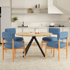 Modern Wooden Blended Linen Blue Dining Chair (Set of 2)