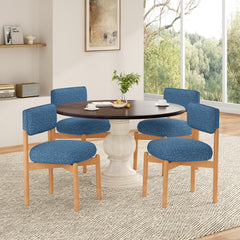 Modern Wooden Blended Linen Blue Dining Chair (Set of 2)
