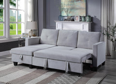 Novella 82.5"W Light Gray Velvet Reversible Sleeper Sectional Sofa with Storage Chaise