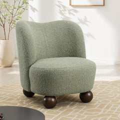 Contemporary Style 1pc Accent Chair Upholstered In Boucle Fabric Ball Feet Curve Back Green Finish Primary Living Room
