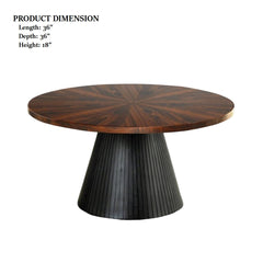 Contemporary Style 1pc Round Coffee Table Parquet Pattern Top Drum Base Black Finish