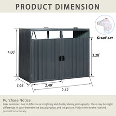Garbage Bin Shed Stores 2 Trash Cans Metal Outdoor Bin Shed for Garbage Storage,Stainless Galvanized Steel, Bin Shed for Garden Yard Lawn