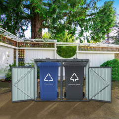 Garbage Bin Shed Stores 2 Trash Cans Metal Outdoor Bin Shed for Garbage Storage,Stainless Galvanized Steel, Bin Shed for Garden Yard Lawn