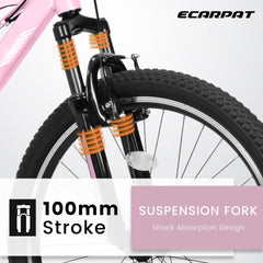 A24208D Mountain Bike 24/26 Inch, High-Density Carbon Steel Frame, 21 Speed, Front Suspension, Dual V-Brakes, 80% Pre-Assembled for Men Women Teens