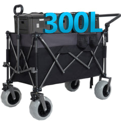 Multi-Functional Push-Pull Folding Wagon Cart with Rotating Handle & 9"x4" Beach Tires for Camping & Beach –300L XL Heavy-Duty, Large Capacity for Transport, Groceries, and Outdoor Use
