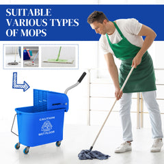 HOMCOM Mop Bucket with Wringer on Wheels for Floor Cleaning, 21 Quart, Separate Dirty and Clean Water, Blue