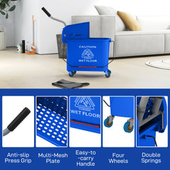 HOMCOM Mop Bucket with Wringer on Wheels for Floor Cleaning, 21 Quart, Separate Dirty and Clean Water, Blue