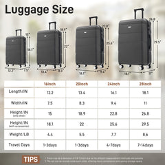 Hardshell Luggage Sets 6 Piece with 2 Bags,Carry on Suitcase with Handle Password Lock Double Spinner Wheels, Lightweight 16"+20"+24"+28" Luggages