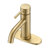 Universal 1 & 3-Hole Bathroom Faucet, ADA Compliant with 6.57" High Waterfall Spout in Brushed Gold Stainless Steel