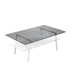 Coffee Table and End tables Set of 3, Tempered Glass Table with MDF layer, Modern Tables for Living Room , Gray Glass
