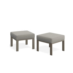 Set of 2, 22” All-Weather Metal Patio Ottomans Thick Beige Cushions & Khaki Frame