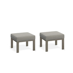 Set of 2, 22” All-Weather Metal Patio Ottomans Thick Beige Cushions & Khaki Frame