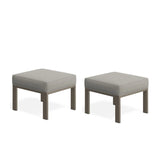 Set of 2, 22” All-Weather Metal Patio Ottomans Thick Beige Cushions & Khaki Frame