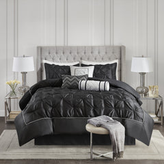 7-Piece Queen 100% Polyester Pieced Pleated Tufted Comforter Set