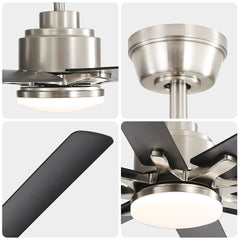 52-Inch Smart Ceiling Fan With Lights,6 Wind Speed,With 8 Black ABS Blades,Voice Remote,Fan For Bedroom,Living Room,Patio,Kitchen,etc
