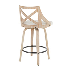 Charlotte 26" Farmhouse Fixed Height Counter Stool with Swivel in White Washed Wood and Cream Fabric by LumiSource - Set of 2
