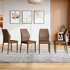 Set of 4 Brown - and - Black Dining Chairs with Shell - pattern, 37 inches High: Ergonomic Tech Fabric Backrest, Combines Comfort and Style