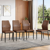 Set of 4 Brown - and - Black Dining Chairs with Shell - pattern, 37 inches High: Ergonomic Tech Fabric Backrest, Combines Comfort and Style