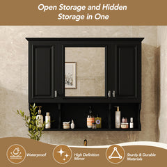 35'' x 28'' Wall Mounted Bathroom Medicine Cabinet, Modern Bathroom Wall Cabinet with Mirror, Mirror Cabinet with Open Shelves