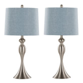 Ashland 27" Contemporary Metal Table Lamp in Brushed Nickel with Light Blue Linen Shade from Grandview Gallery by LumiSource - Set of 2