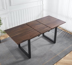 walnut color,Square Extendable Dining Table with metal leg,Modern Space Saving Kitchen Table for Living Room(55.11''/ 70.86" L x 31.5" W x 29.5" H)