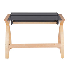 Bentley Mid-Century Modern Office Desk in Natural Wood and Black Glass by LumiSource