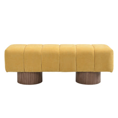 Upholstered Dining Bench for Dining Room, No-Assembly End of Bed Entryway Bench Ottoman for Bedroom Living Room, Yellow Chenille Fabric Stool Top Wood Leg 300 LBS Weight Capacity