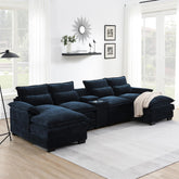 123*55"Modern U-shaped Sectional Sofa with Console,Cup Holders and USB Charger,6 Seat Upholstered Symmetrical Indoor Furniture,Comfy Chenille Cloud Couch with Chaise for Living Room,Apartment,5 Colors