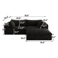 39.8" Cloud Sofa,Corduroy Fabric,Deep Seat Couches,Double-layer design,Removable Cushion,No Assembly, DIY Combination for Living room, Bedroom,Conference room ,Apartment,Black
