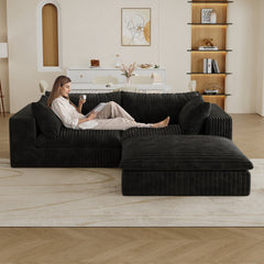 39.8" Cloud Sofa,Corduroy Fabric,Deep Seat Couches,Double-layer design,Removable Cushion,No Assembly, DIY Combination for Living room, Bedroom,Conference room ,Apartment,Black