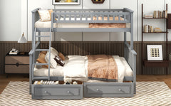 Twin over Full Bunk Bed with Drawers, Convertible Beds, Gray