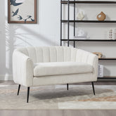 50.2'' Wide Upholstered Chenille Mini Loveseat Accent Couch, Modern Glam Small Settee with Metal Legs, Channel Tufted 2-Seater Sofa for Living Rooms Bedrooms Dorm Studio Office Small Spaces, Ivory