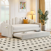 Twin size Upholstered Daybed with Trundle ,Velvet Sofabed with USB Charging Ports,No Box-spring Needed,Beige